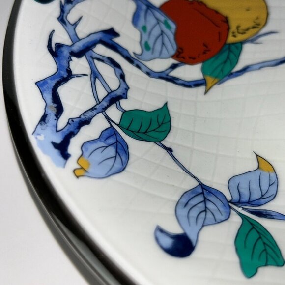 Vintage Japanese Porcelain Serving Bowl 10" Fruit and Branch Silver Rim Texture - Picture 5 of 10